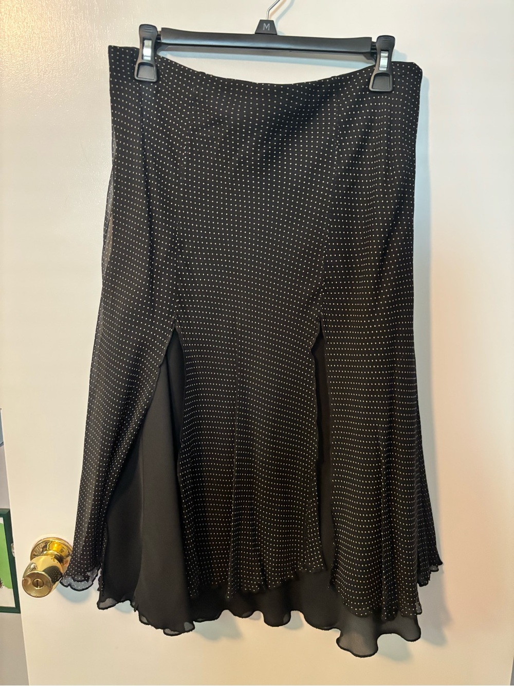 Vintage Bergamo 100% Silk Mobwife Aesthetic Black Polka Dot Flared Midi Skirt 12